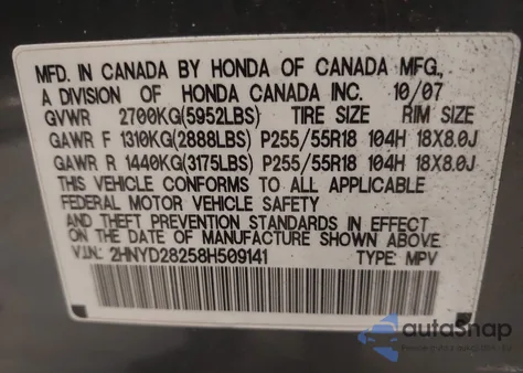 2008 Acura Mdx from USA, damaged, VIN 2HNYD28258H509141